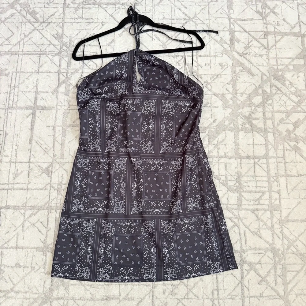 Elodie Bandana Paisley Halter Mini Dress Navy Boho Patchwork Sundress Medium - Picture 3 of 5